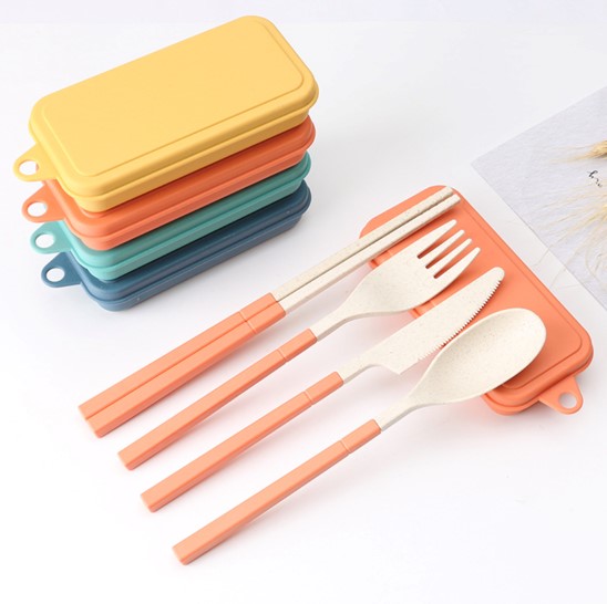 4pc Eco Wheat Straw Travel Cutlery Set